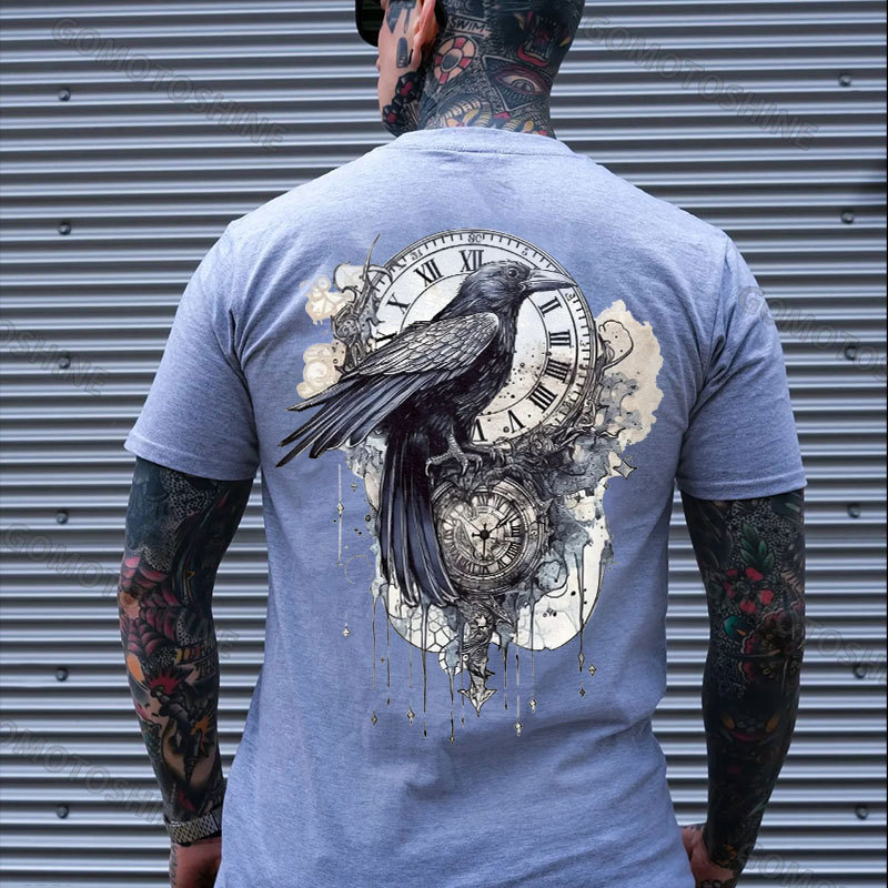 Crow Of Time Print Men's T-Shirt