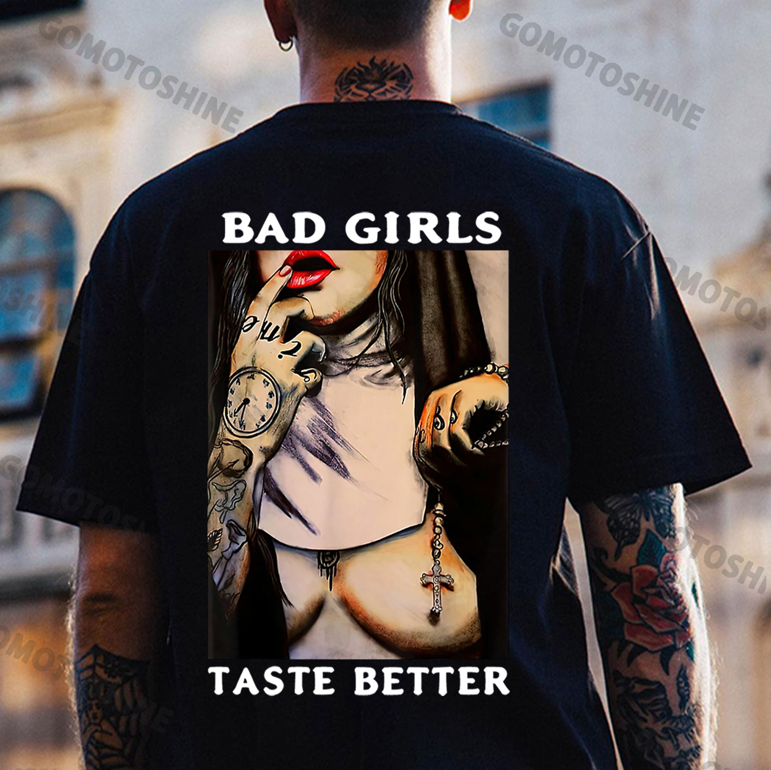 BAD GIRLS TASTE BETTER Sexy Naked Nun Print Men's T-Shirt