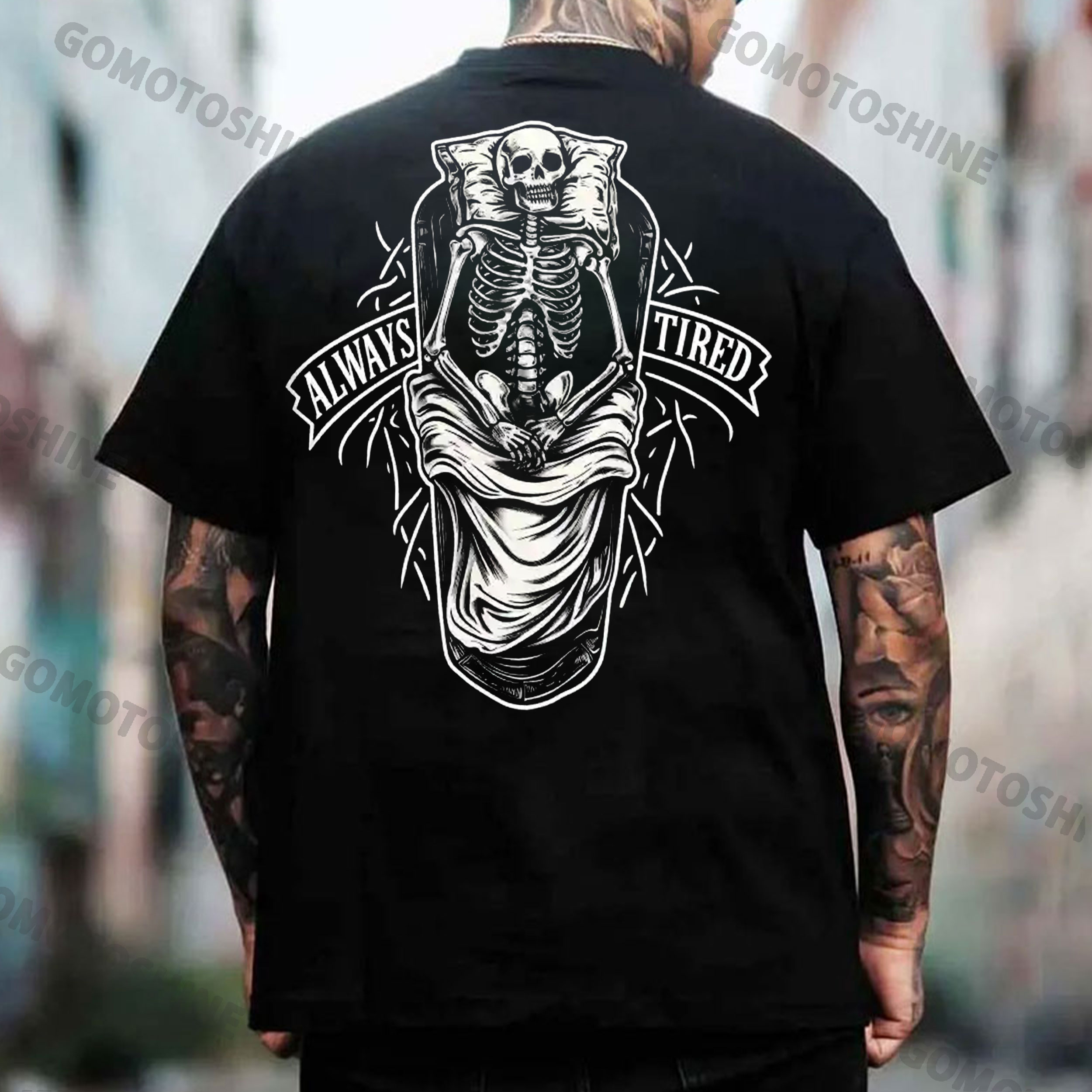 ALWAYS TIRED Skeleton In Coffin Print Men's T-Shirt