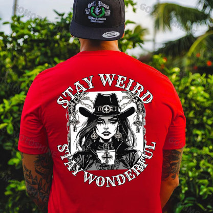 STAY WEIRD STAY WONDERFUL Crucifix Sexy Witch Print Men's T-Shirt
