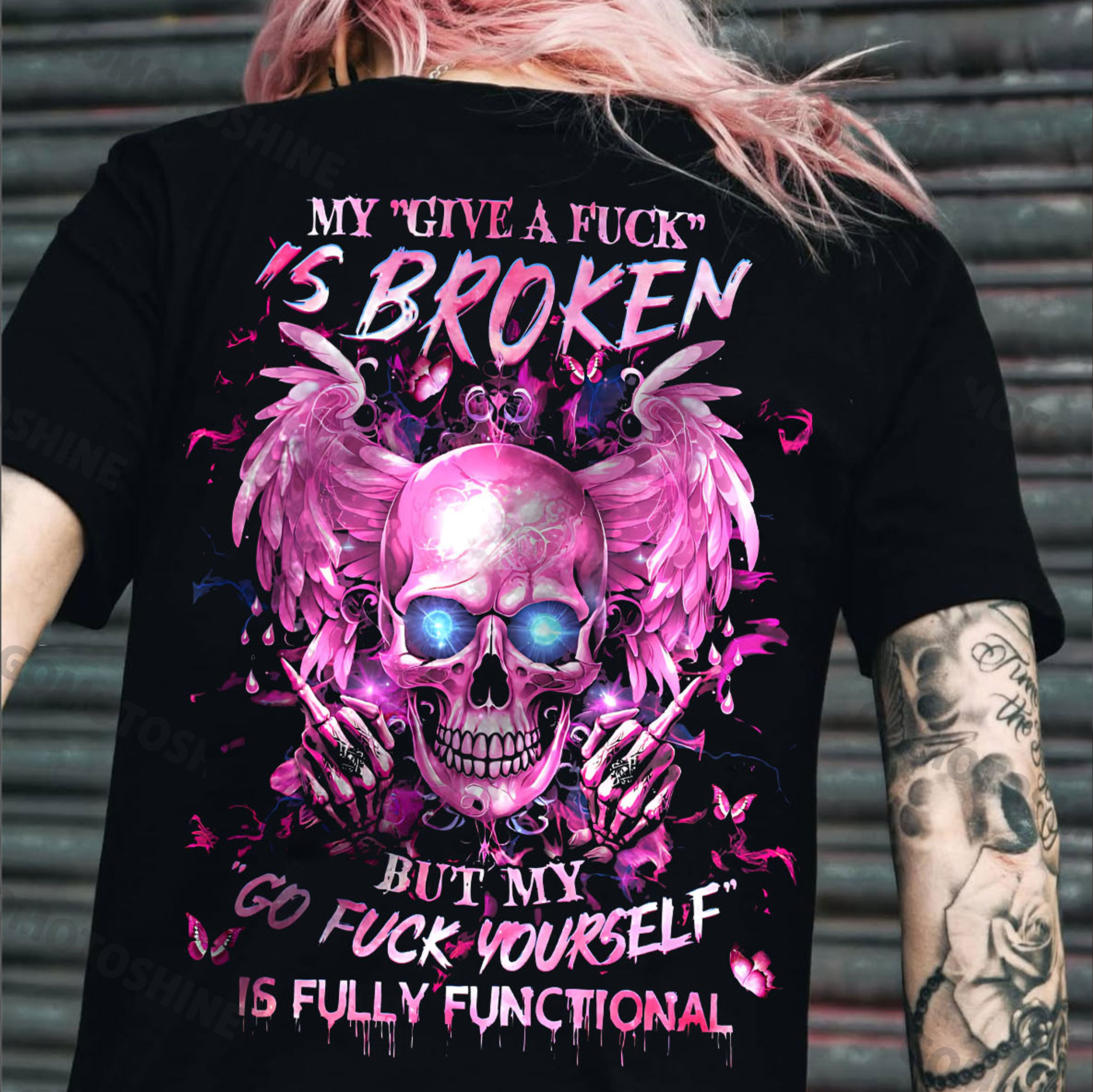 MY GIVE A FUCK IS BROKEN Defiant Skeleton Print Women's T-shirt