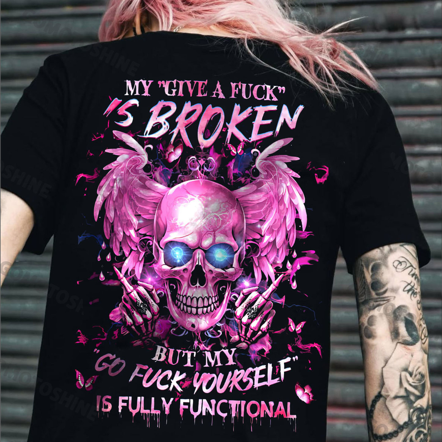 MY GIVE A FUCK IS BROKEN Defiant Skeleton Print Women's T-shirt