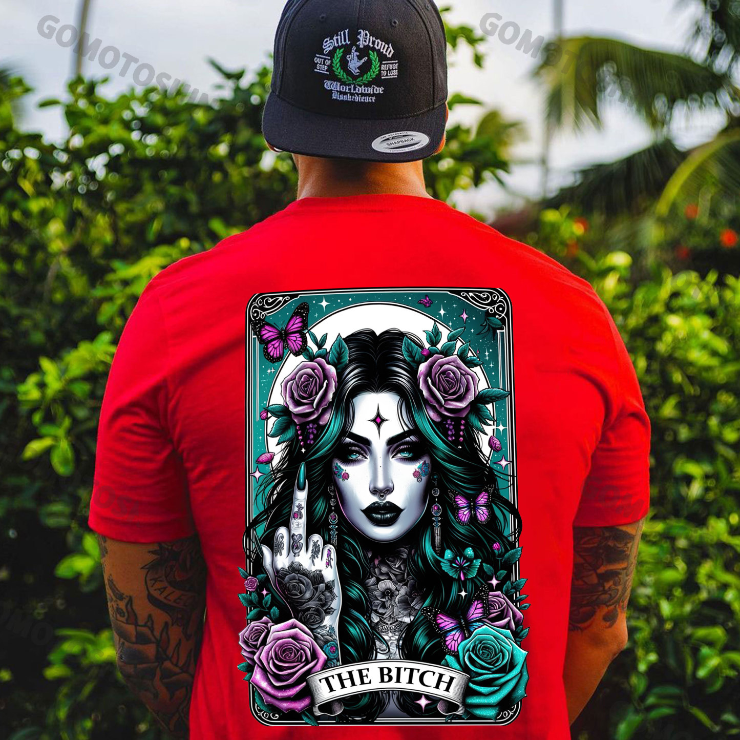 THE BITCH Defiant Charming Witch Card Print Men's T-Shirt