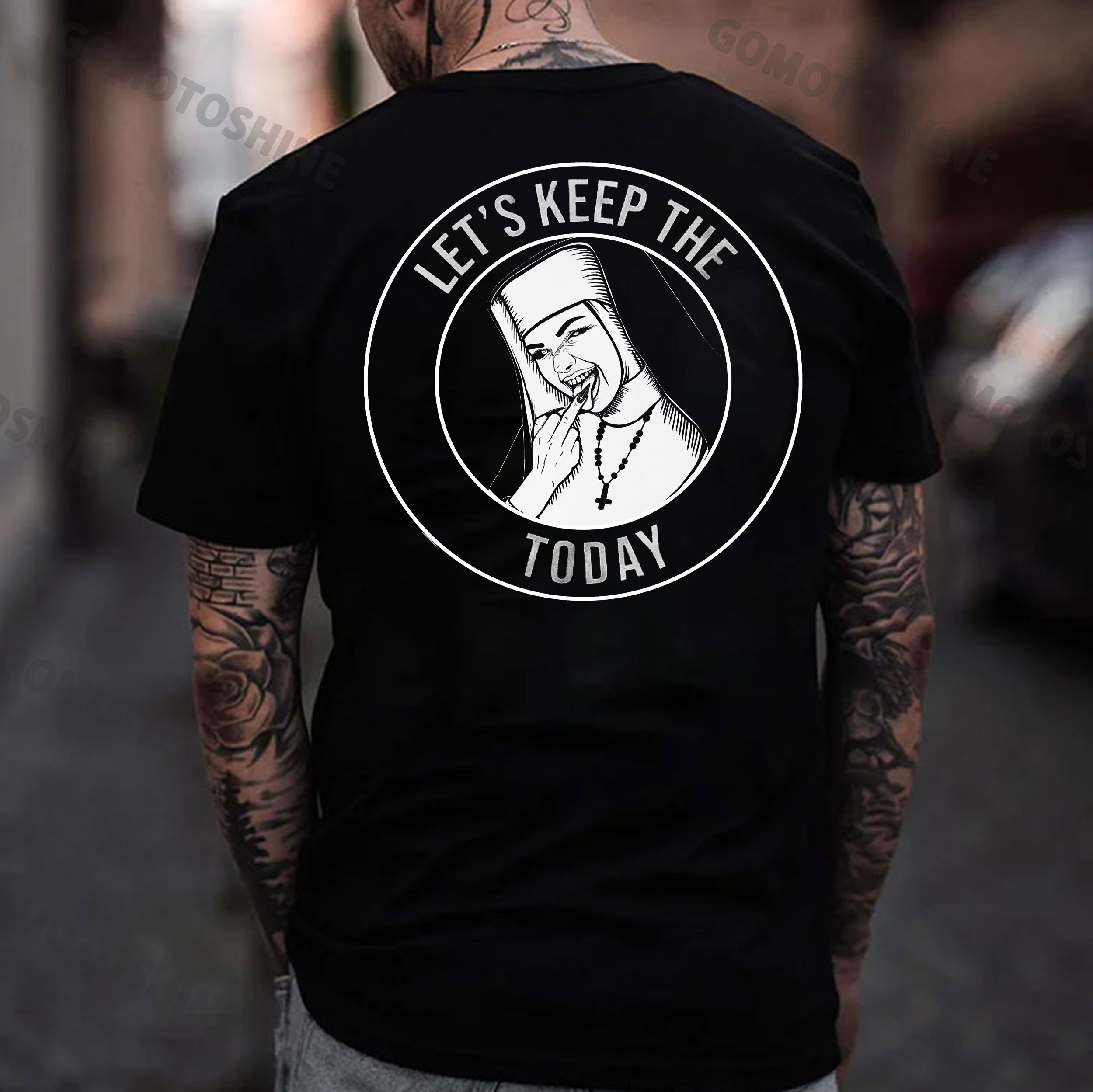 LET'S KEEP THE TODAY Evil Smile Nun Print Men's T-Shirt