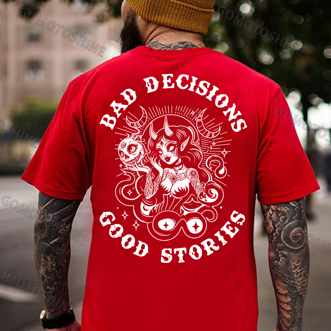 BAD DECISIONS GOOD STORIES Evil Sexy Witch Print Men's T-Shirt