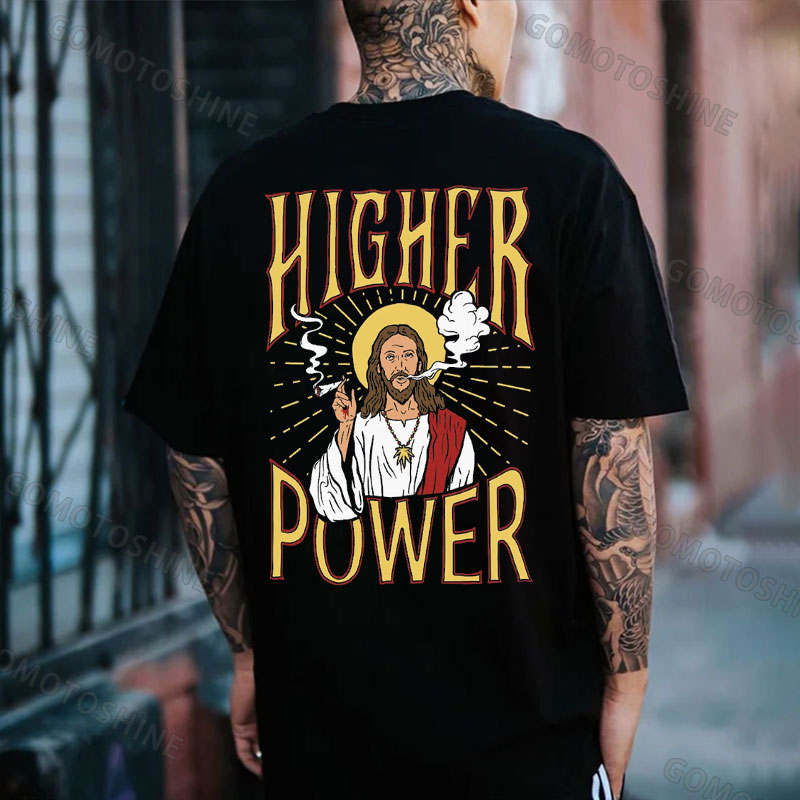HIGHER POWER Smoking Jesus Print Men's T-Shirt
