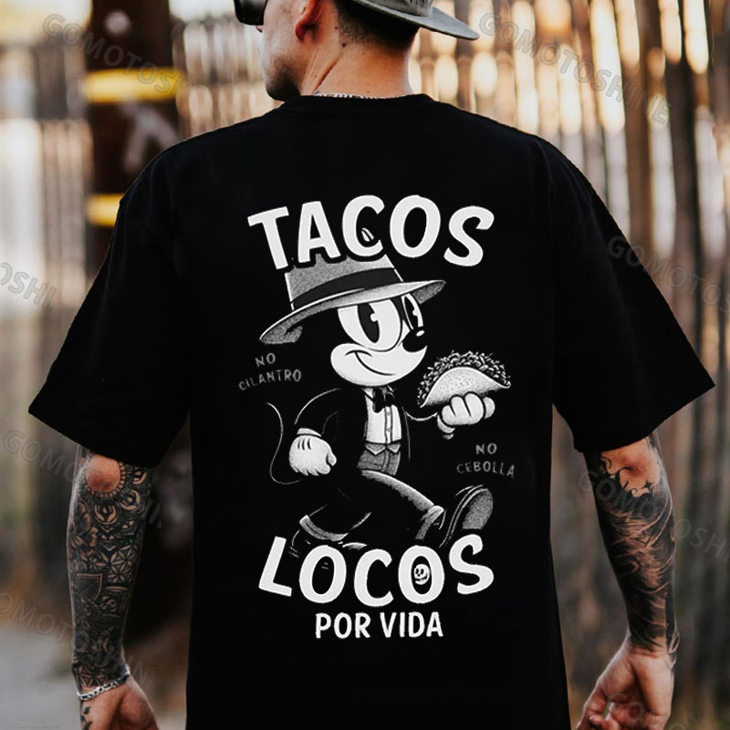 TACOS LOCOS Mickey Mouse Print Men's T-Shirt
