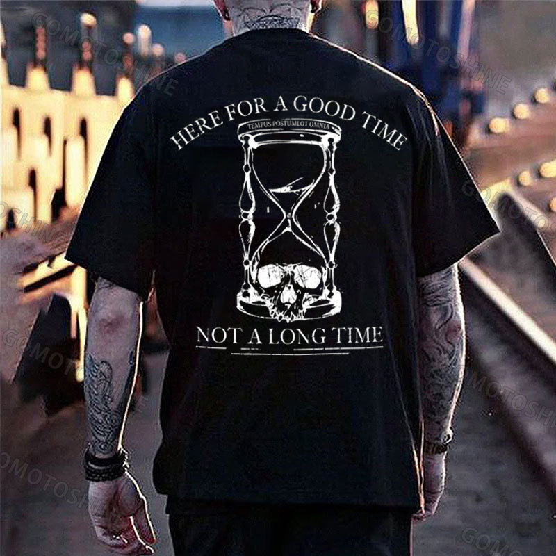 HERE FOR A GOOD TIME NOT ALONG TIME Skull Hourglass Print Men's T-Shirt