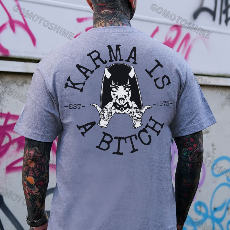 KARMA IS A BITCH Defiant Devil Girl Print Men's T-Shirt