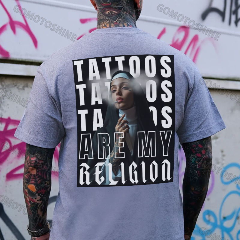 TATTOOS ARE MY RELIGION Smoking Nun Print Men's T-Shirt
