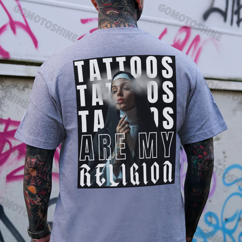 TATTOOS ARE MY RELIGION Smoking Nun Print Men's T-Shirt