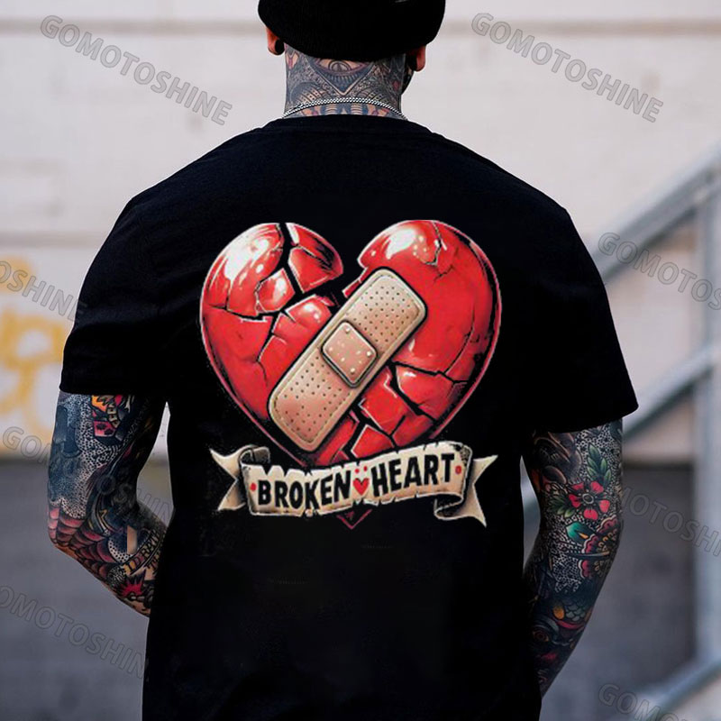 BROKEN HEART Band-Aid Heart Print Men's T-Shirt