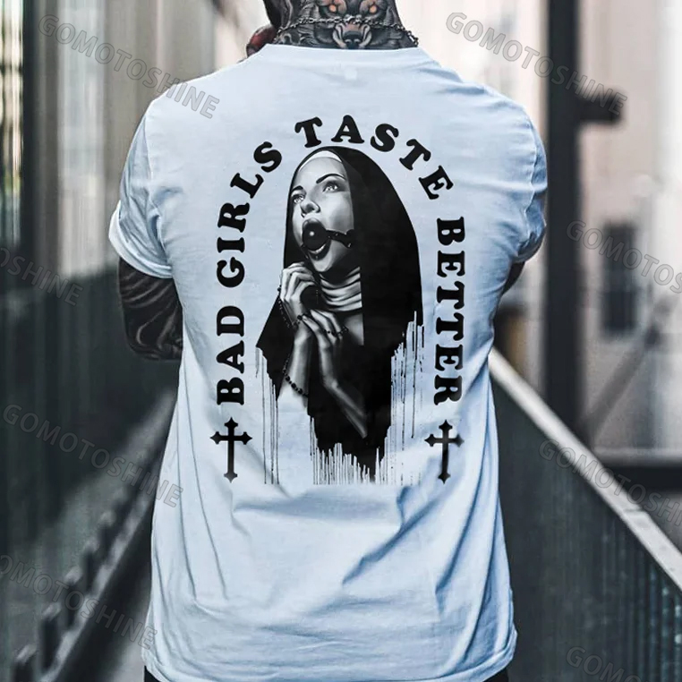 BAD GIRLS TASTE BETTER Ball Gag Nun Print Men's T-Shirt