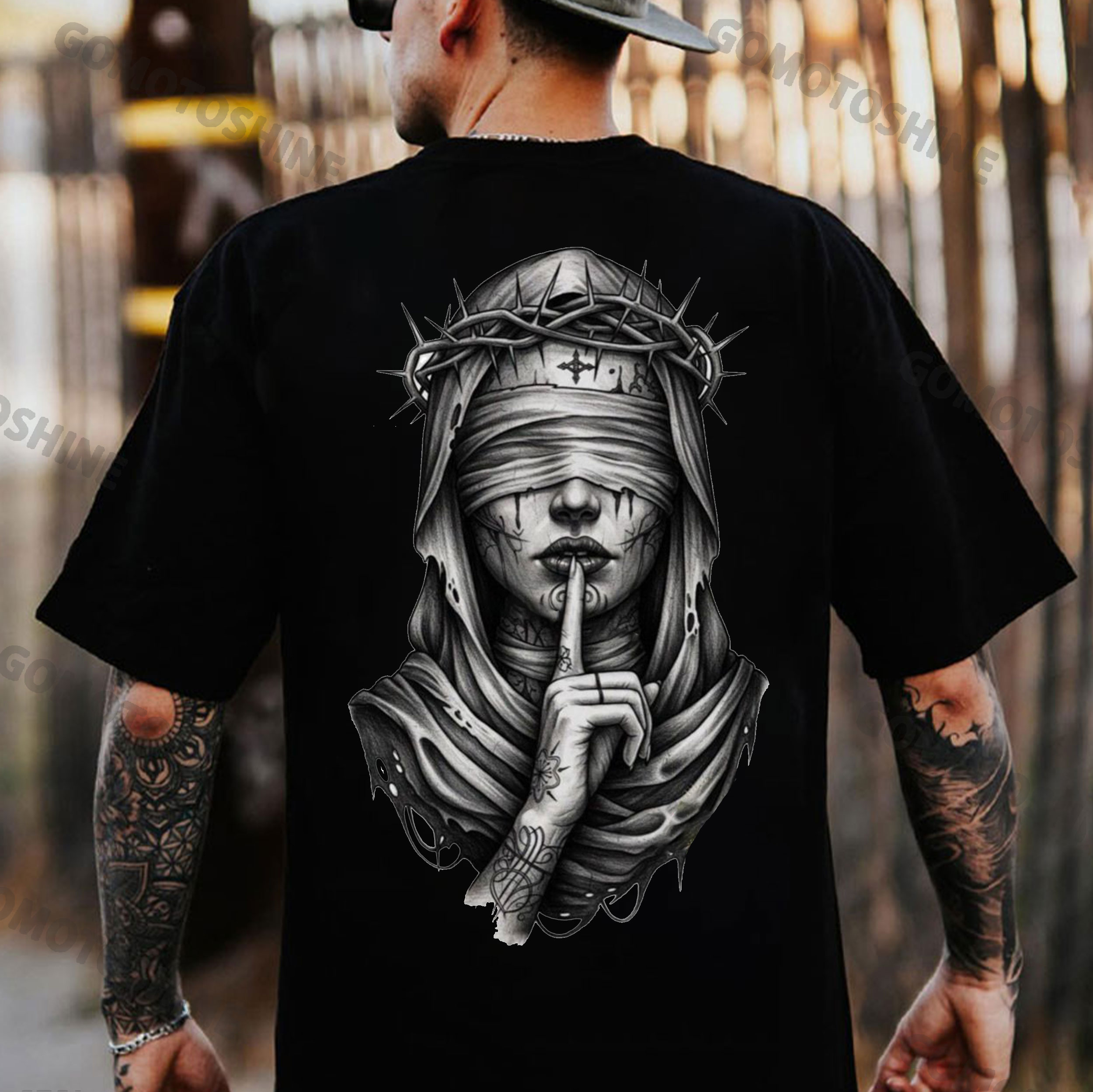 Blindfolded Thorn Nun Print Men's T-Shirt Image - 1