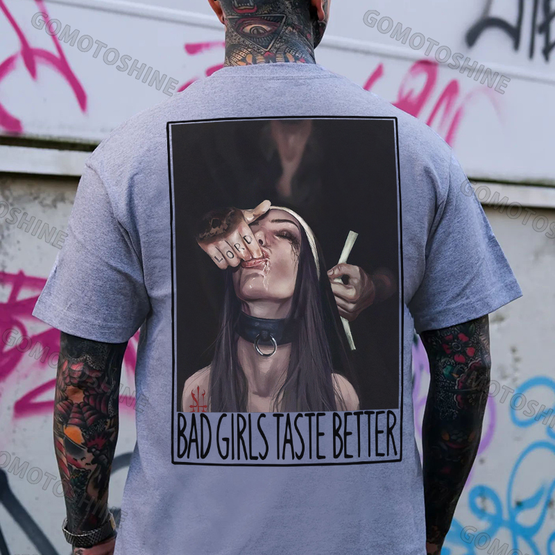 BAD GIRLS TASTE BETTER Suck Finger Nun Print Men's T-Shirt Image - 4
