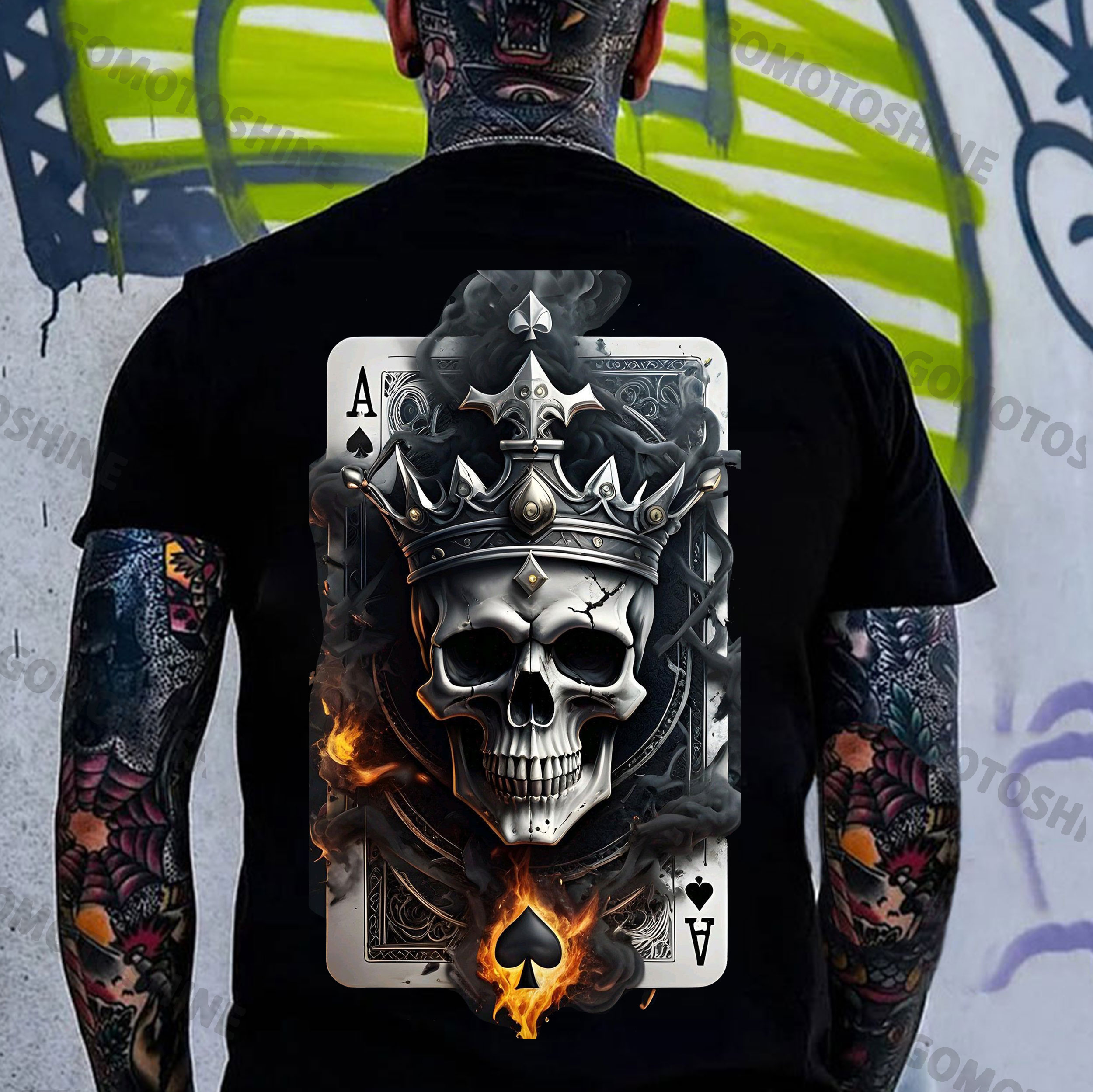 POKER Ace Of Spades King Skull Print Men's T-Shirt