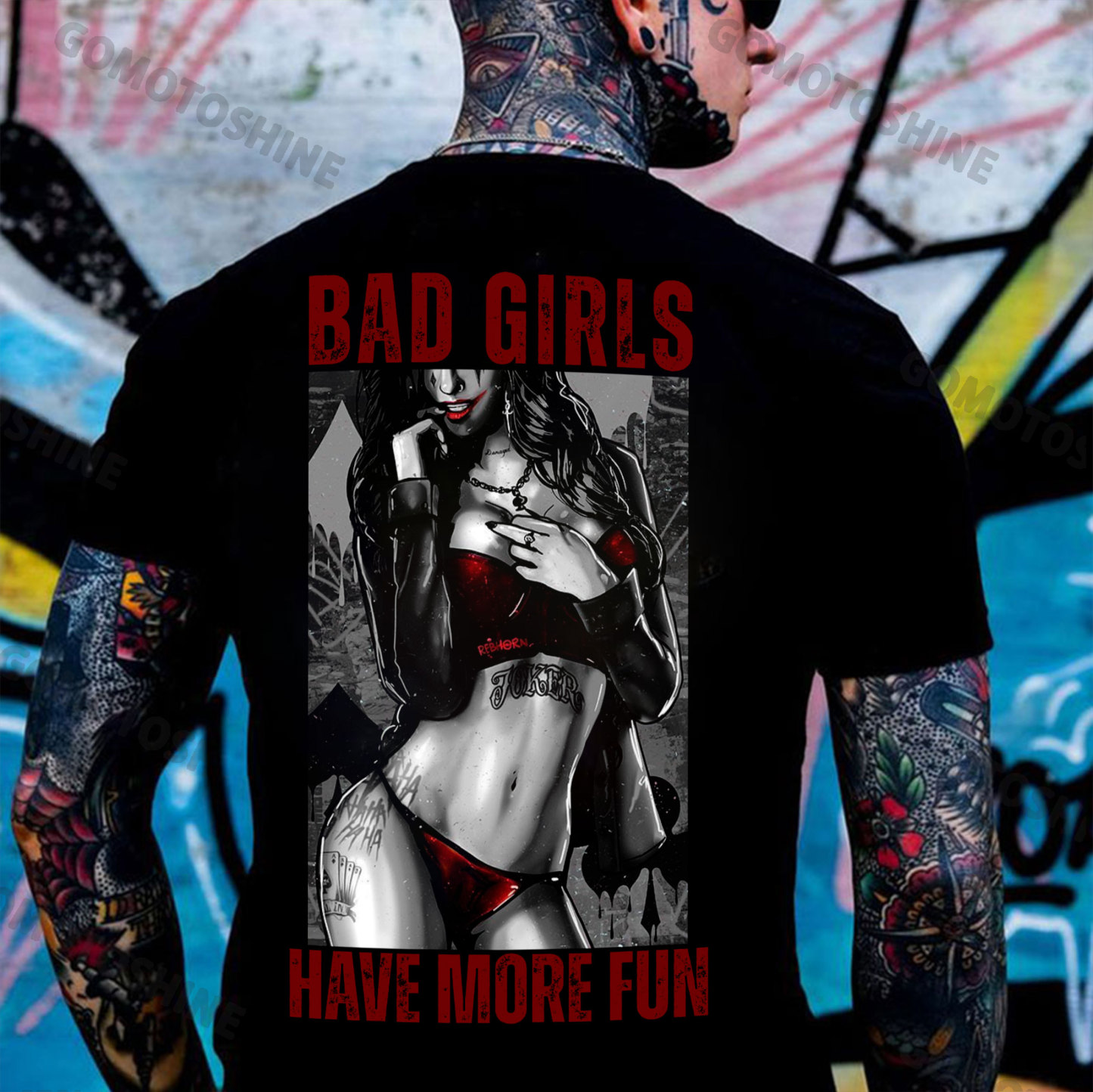 BAD GIRLS HAVE MORE FUN Sexy Tattooed Lady Print Men's T-Shirt