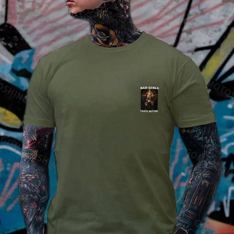 BAD GIRLS TASTE BETTER Sexy Tattooed Nun Print Men's T-Shirt