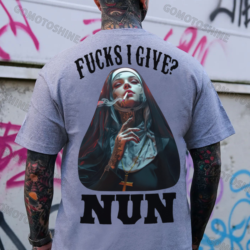 FUCKS I GIVE NUN Smoking Nun Print Men's T-Shirt