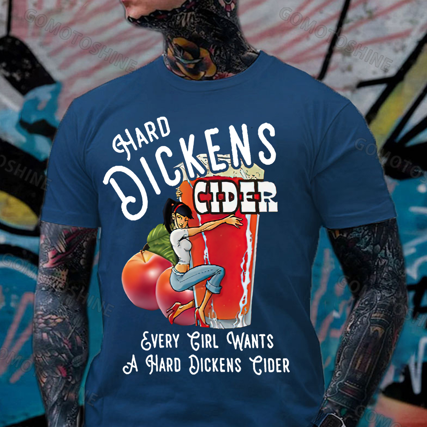 HARD DICKENS Sexy Lady with Fruit Juice Black Print T-shirt