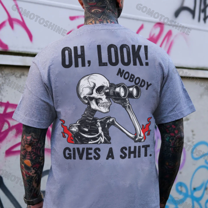 OH LOOK NOBODY GIVES A SHIT Skeleton&Telescope Print Men's T-Shirt