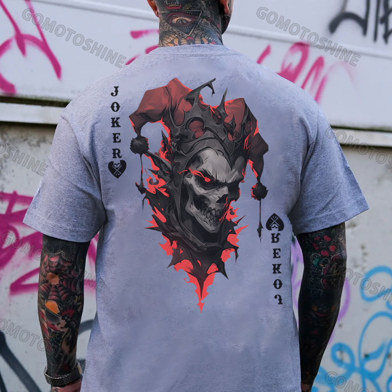 POKER JOKER Evil Skull Print Men's T-Shirt