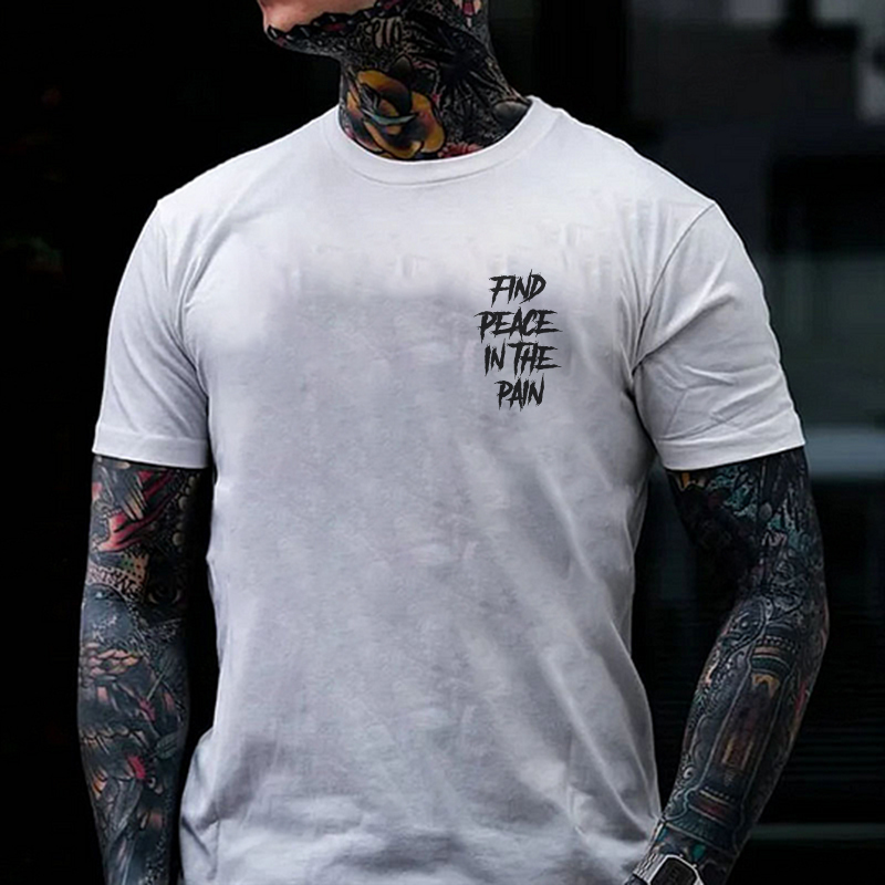 FIND PEACE IN THE PAIN Modern Style Black Print T-shirt