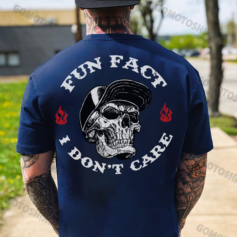 FUN FACT I DON'T CARE Skull Print Men's T-shirt