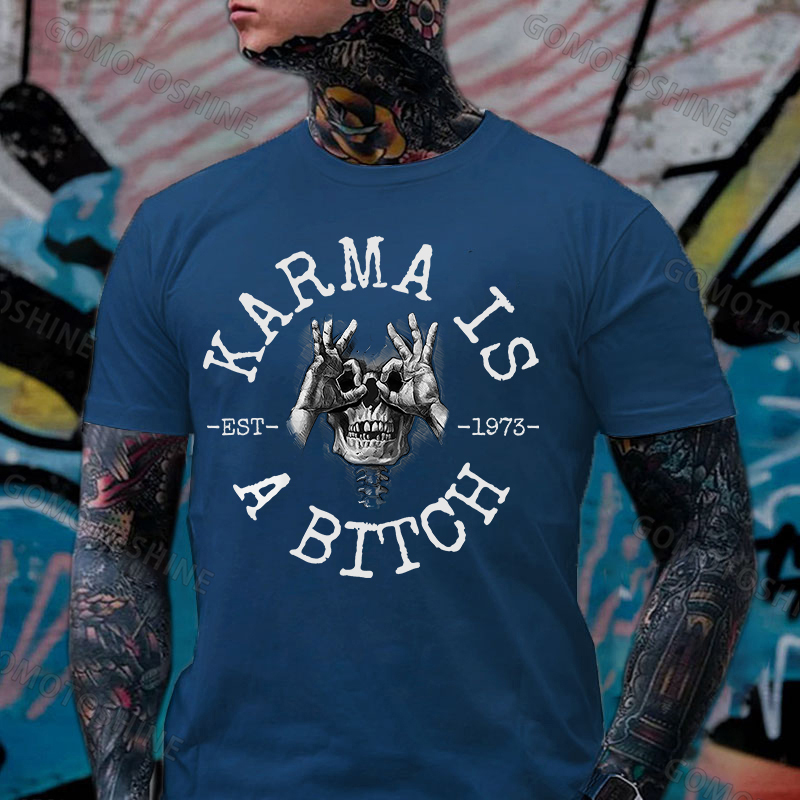 KARMA IS A BITCH Skull With OK Print Men's T-Shirt