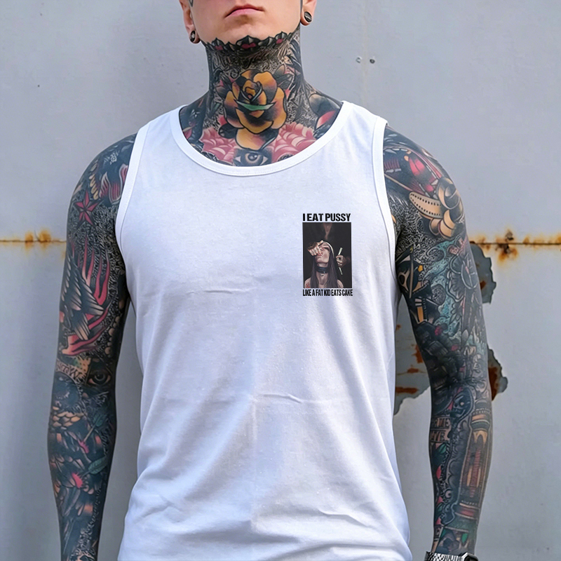 I EAT PUSSY LIKE A FAT KID EATS CAKE Suck Finger Nun Print Men's Vest