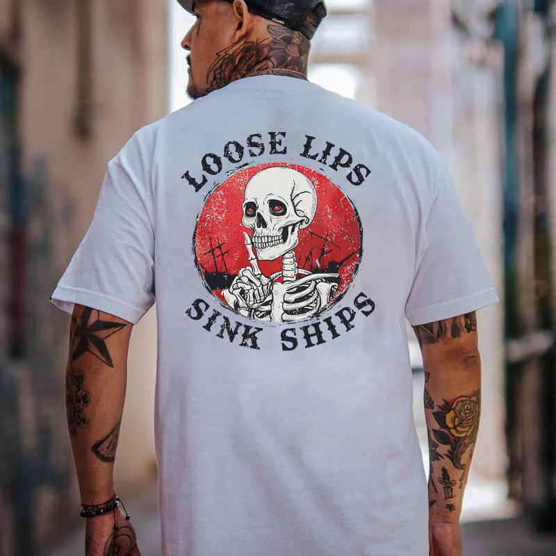 LOOSE LIPS SINK SHIPS Skeleton Print Men's T-shirt