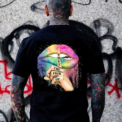 SHUT THE FUCK UP Iridescent Lips Print Men's T-shirt