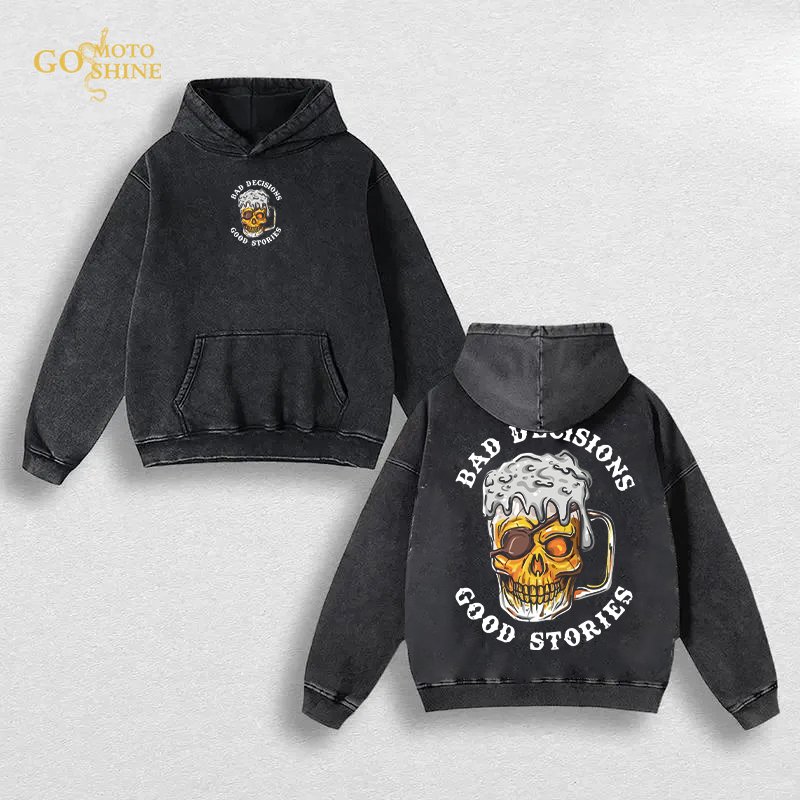 BAD DECISIONS Skull Beer Men's Washed Hoodie