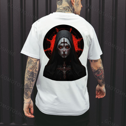 Crucifix Bleeding Nun Print Men's T-Shirt