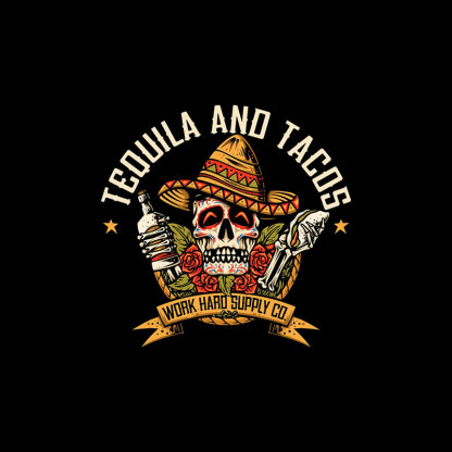 TEQUILA AND TACOS Skull and Roses Black Print T-Shirt