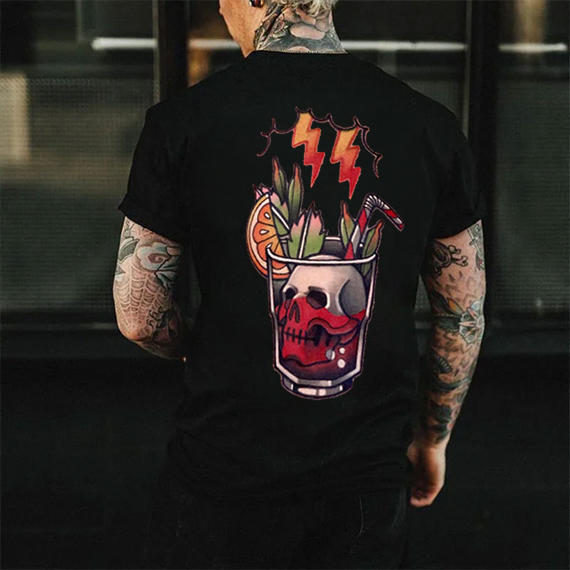 Skull in the Water Cup Black Print T-Shirt