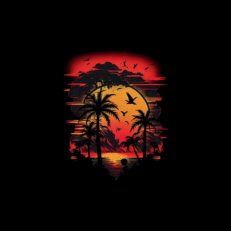 Seaside Sunset Beautiful Scenery Black Print T-Shirt
