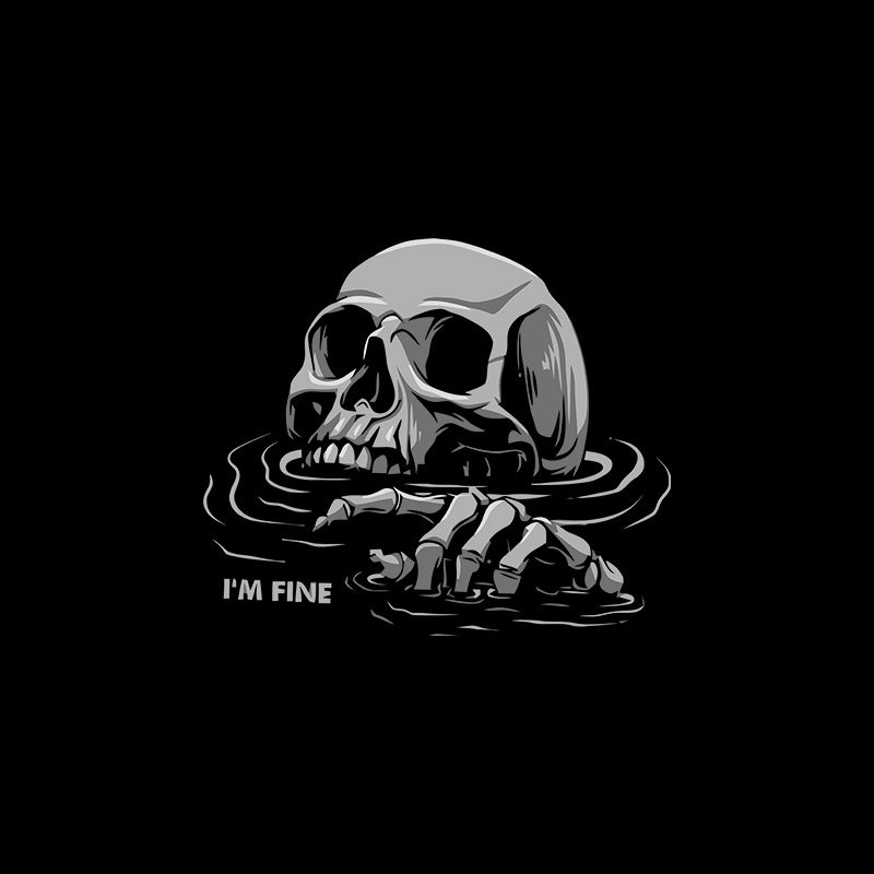 I'M FINE Drowning Skull Black Print Hoodie