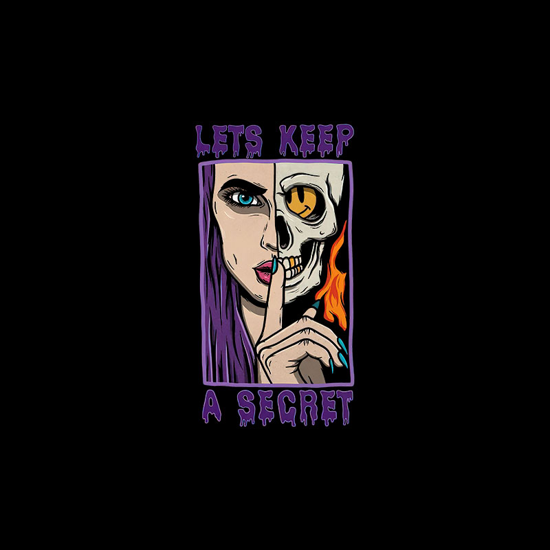 LETS KEEP A SECRET Skull and Lady Black Print T-Shirt