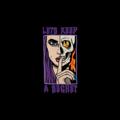 LETS KEEP A SECRET Skull and Lady Black Print T-Shirt