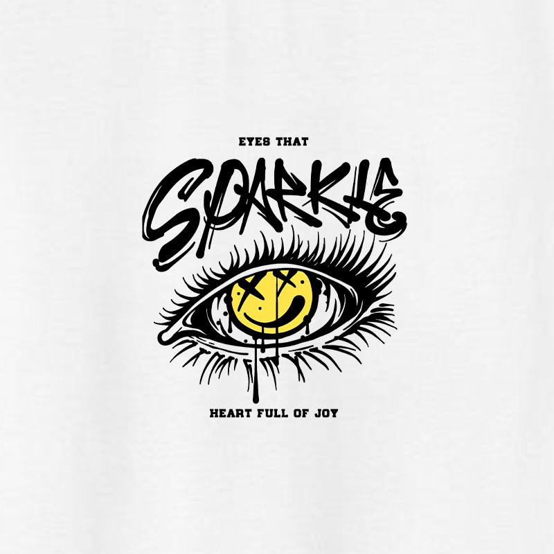 EYES THAT SPARKLE Emoji Eye White Print T-shirt