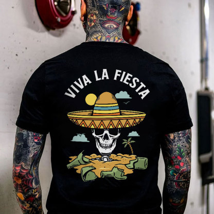 VIVA LA FIESTA Skull with Sea Hat Black Print T-Shirt