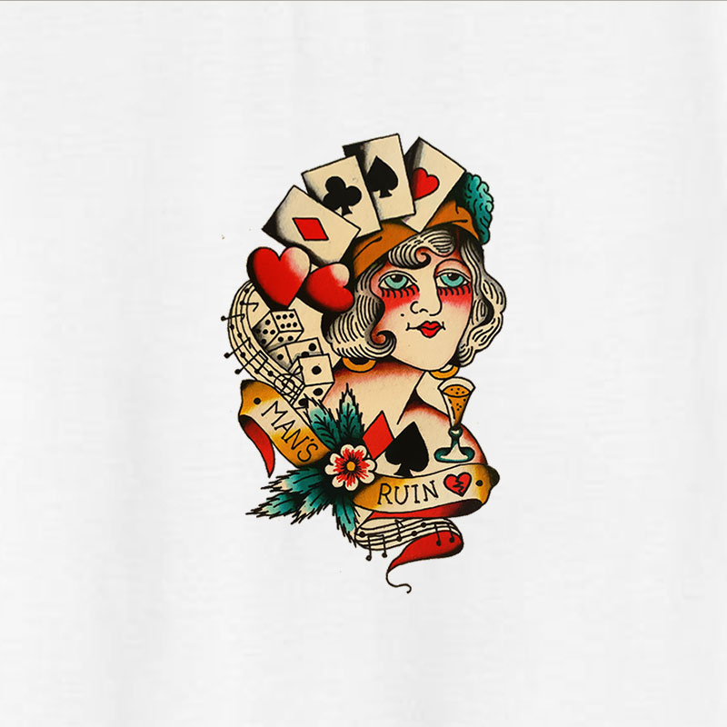 MANS RUIN Poker Lady White Print T-Shirt