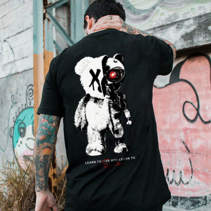 LEARN TO LIVE AND LEARN TO SMILE Black Print T-shirt