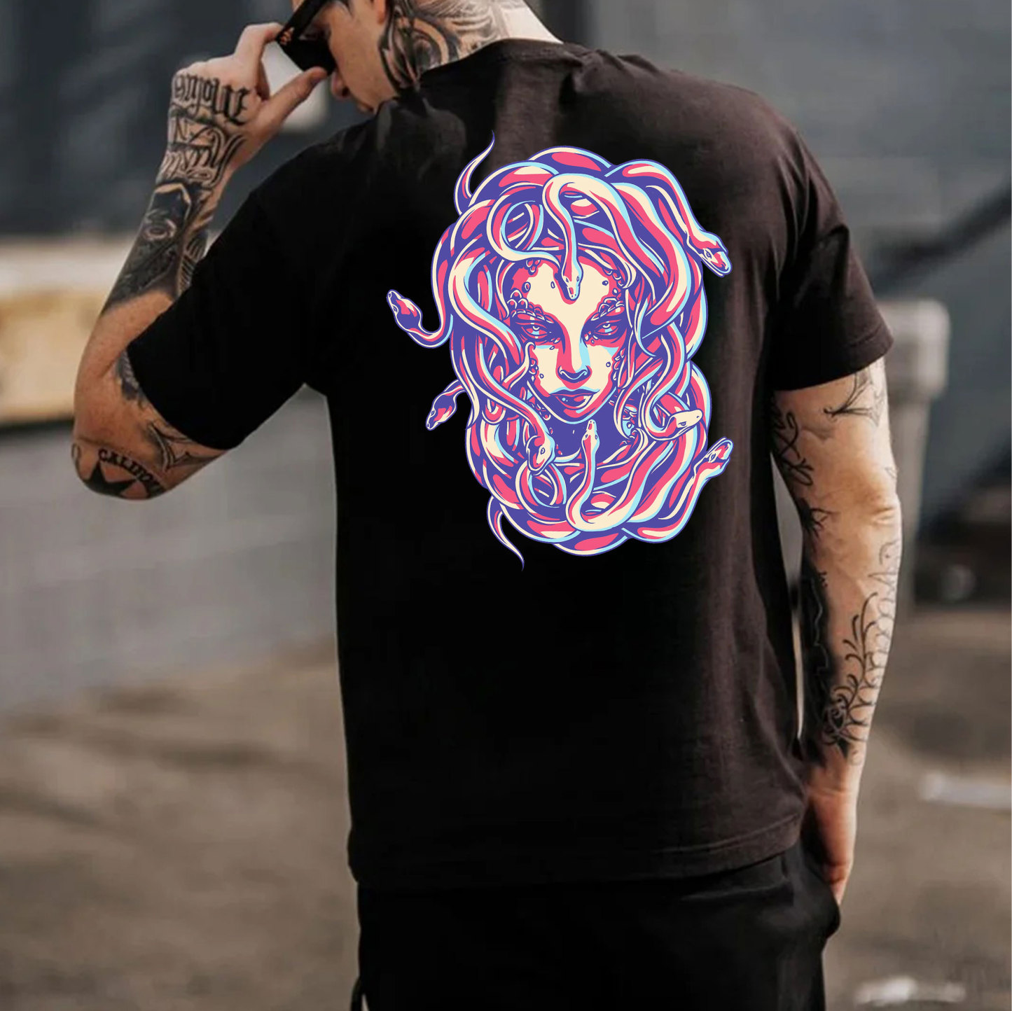 Pink Fluorescent Witch Black Print T-Shirt