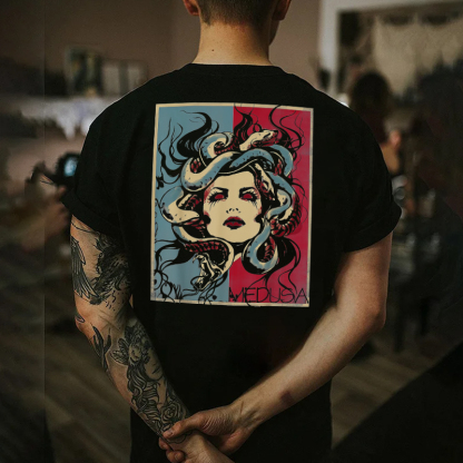 MEDUSA Evil Lady with Snake Black Print T-Shirt