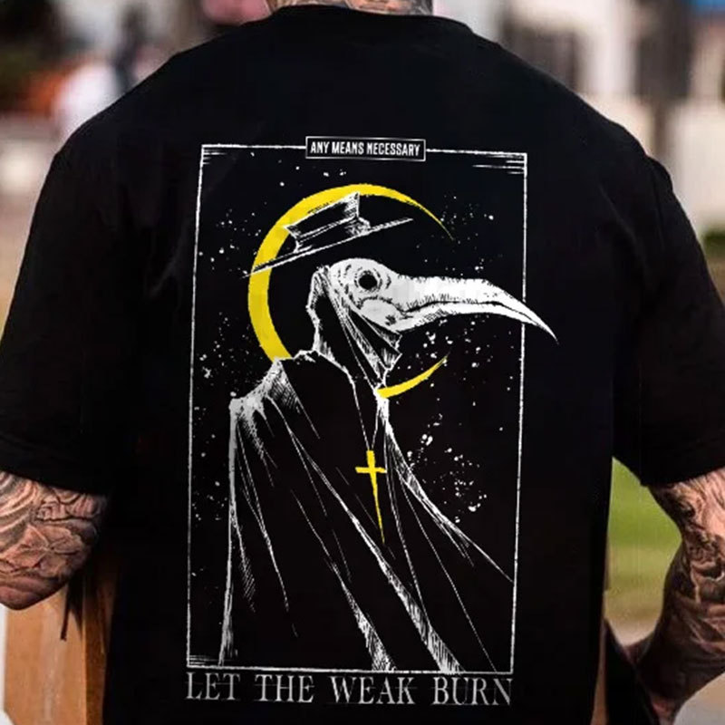 LET THE WEAK BURN Doctor Crow Black Print T-shirt