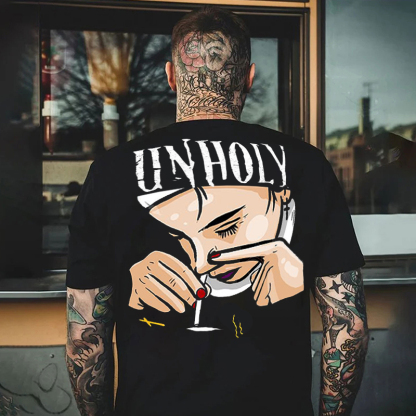 UNHOLY Nun Smoking Black Print T-Shirt