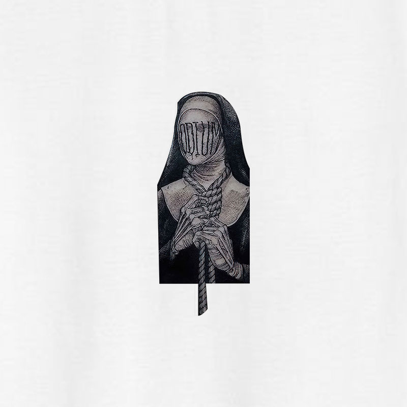 Nun with Letter on the Face Vintage White Print T-shirt