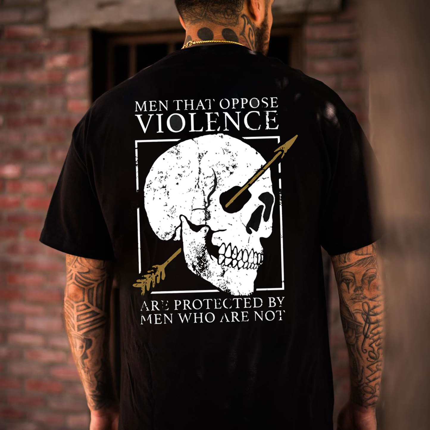 Men That Oppose Violence Black Print T-Shirt
